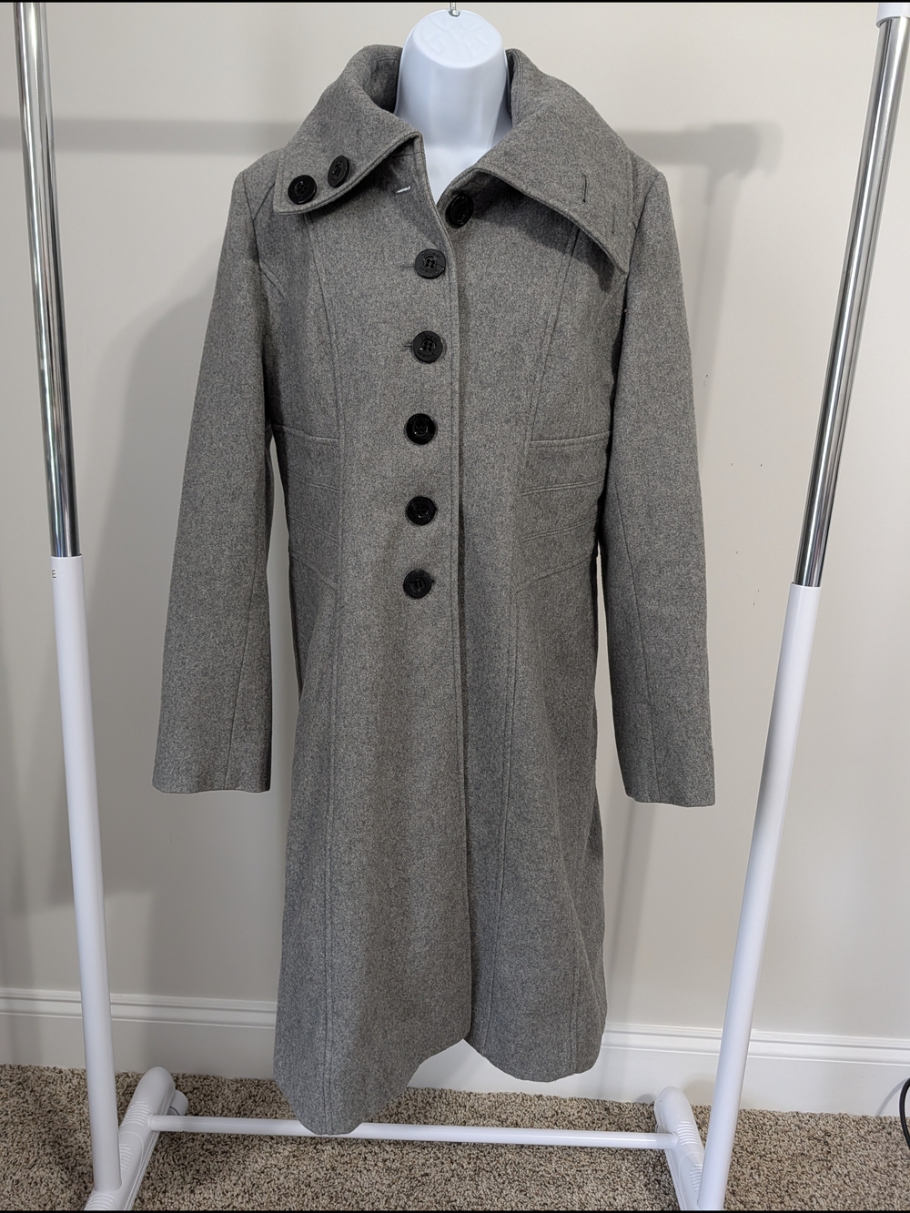 Guess Dramatic Gray Wool-Blend Trench Coat with Button Front